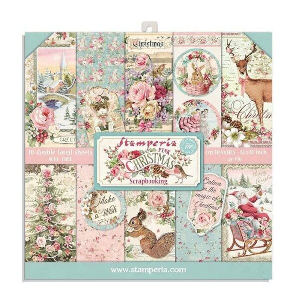 stamperia pink christmas 8x8 inch paper pack sbbs1