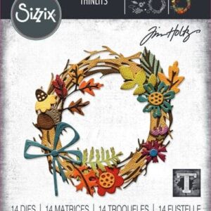 666682 sizzix thinlits die by tim holtz vault foliage wreath 14pcs