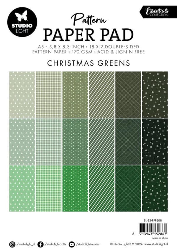 SL ES PPP208 studio light christmas greens a5 essentials pattern paper pad 2