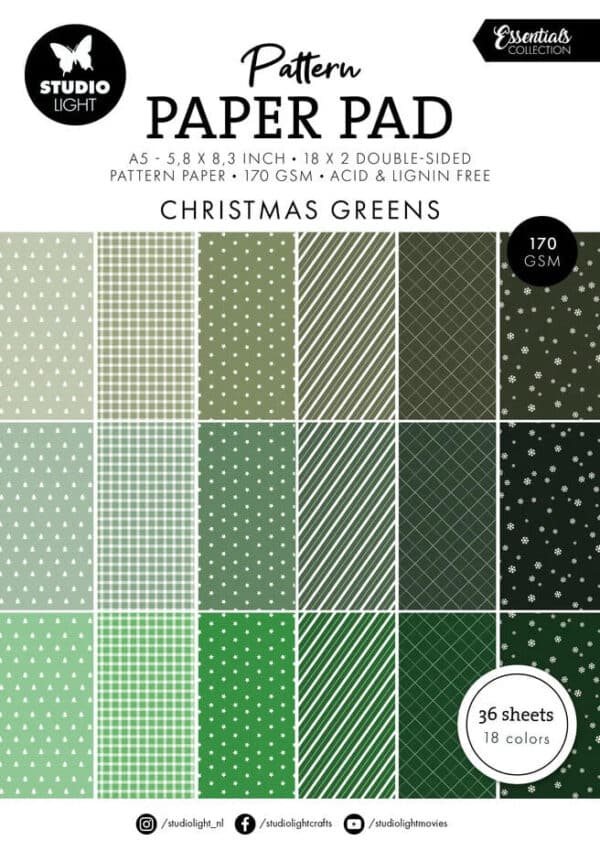 SL ES PPP208 studio light christmas greens a5 essentials pattern paper pad