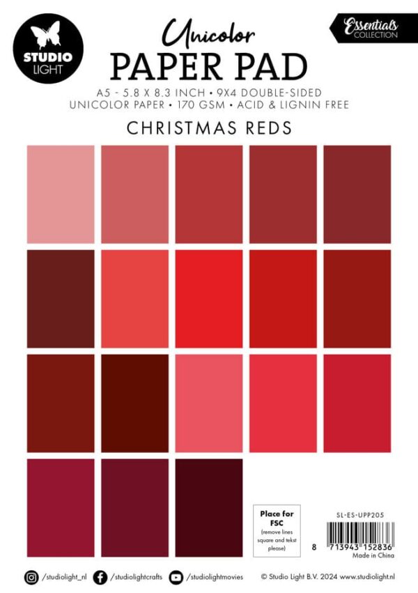 SL ES UPP205 studio light christmas reds a5 essentials unicolor paper pad 2