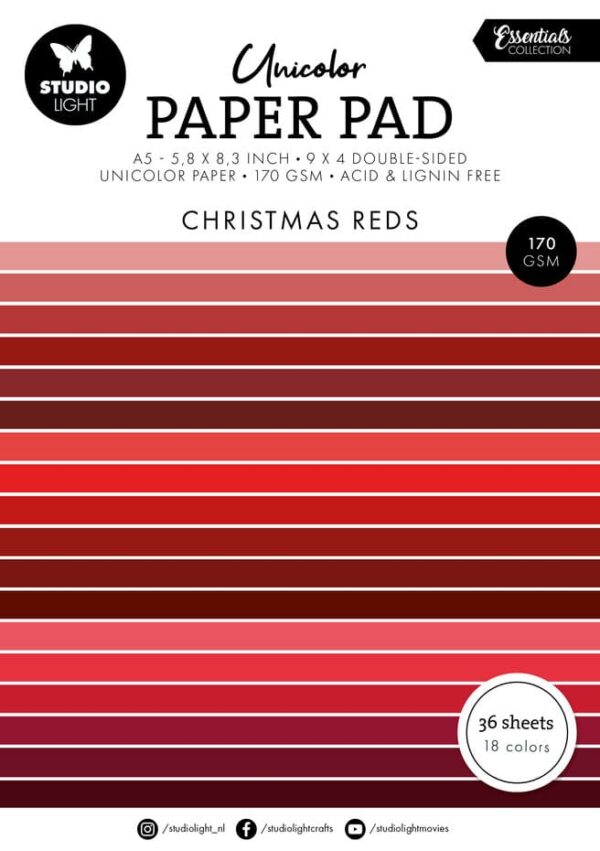 SL ES UPP205 studio light christmas reds a5 essentials unicolor paper pad