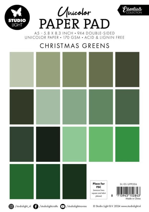 SL ES UPP206 studio light christmas greens a5 essentials unicolor paper pad 2