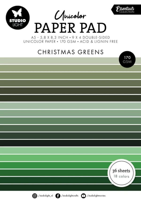 SL ES UPP206 studio light christmas greens a5 essentials unicolor paper pad