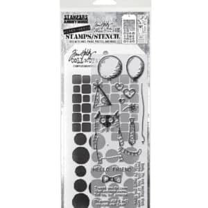 Tim Holtz Mixed Media Stamps and Stencil Set - Mixed Media #9 Snarky Cat