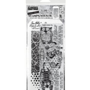 Tim Holtz Mixed Media Stamps and Stencil Set - Mixed Media #10 Snarky Cat 2