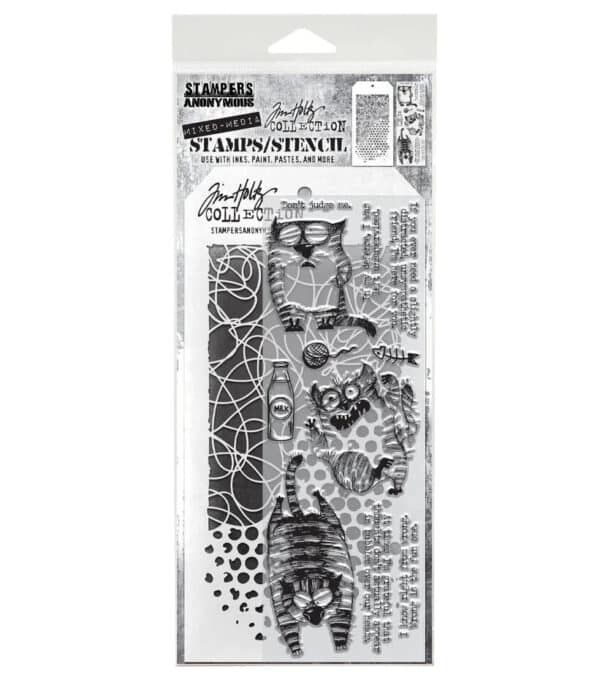 Tim Holtz Mixed Media Stamps and Stencil Set - Mixed Media #10 Snarky Cat 2