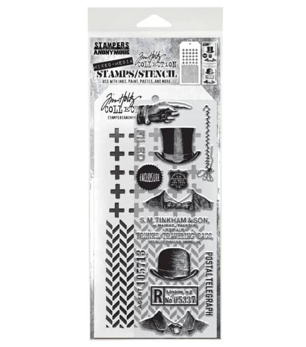 Tim Holtz Mixed Media Stamps and Stencil Set Distinguished