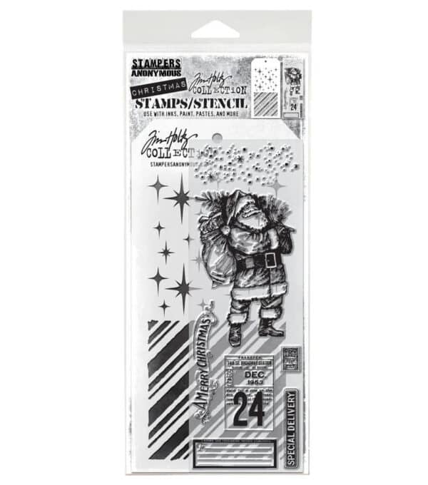 Tim Holtz Mixed Media Stamps and Stencil Set Vintage Holidays