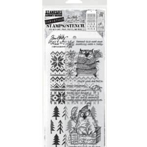Tim Holtz Mixed Media Stamps and Stencil Set Snarky Cat Christmas