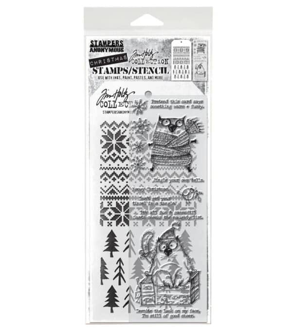 Tim Holtz Mixed Media Stamps and Stencil Set Snarky Cat Christmas