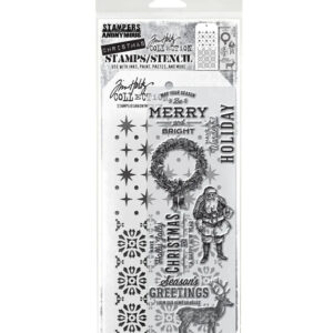 Tim Holtz Mixed Media Stamps and Stencil Set Festive Overlay