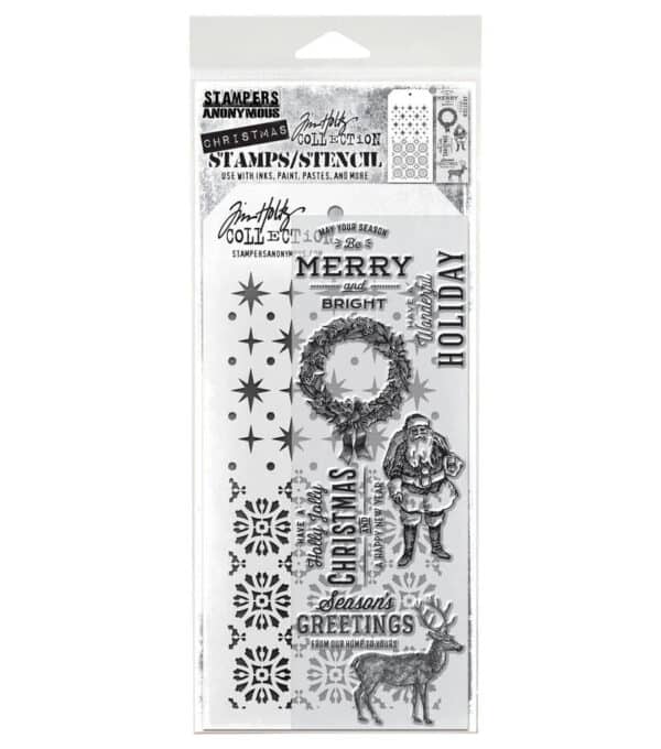 Tim Holtz Mixed Media Stamps and Stencil Set Festive Overlay