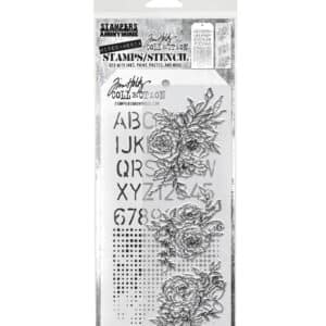 Tim Holtz Mixed Media Stamps and Stencil Set - Mixed Media #38 Floral Outlines