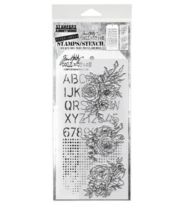 Tim Holtz Mixed Media Stamps and Stencil Set - Mixed Media #38 Floral Outlines