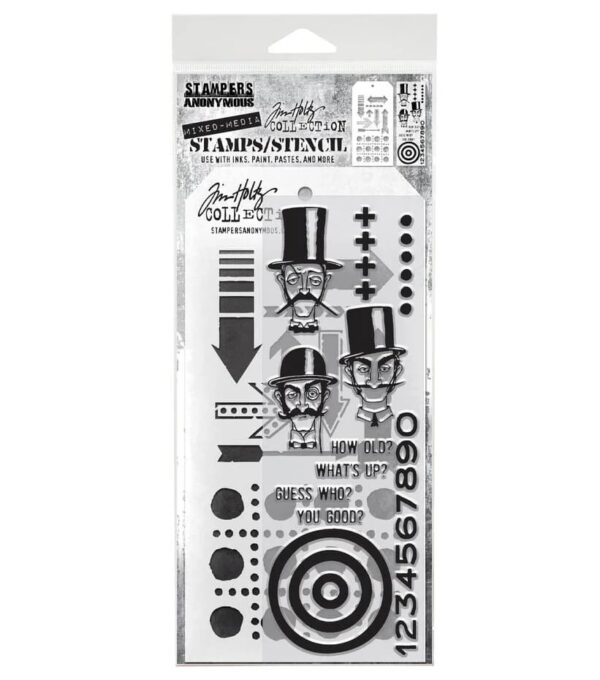 Tim Holtz Mixed Media Stamps and Stencil Set Inquisitive