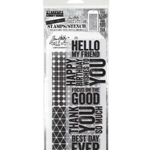 Tim Holtz Mixed Media Stamps and Stencil Set - Mixed Media #40 Bold Sayings