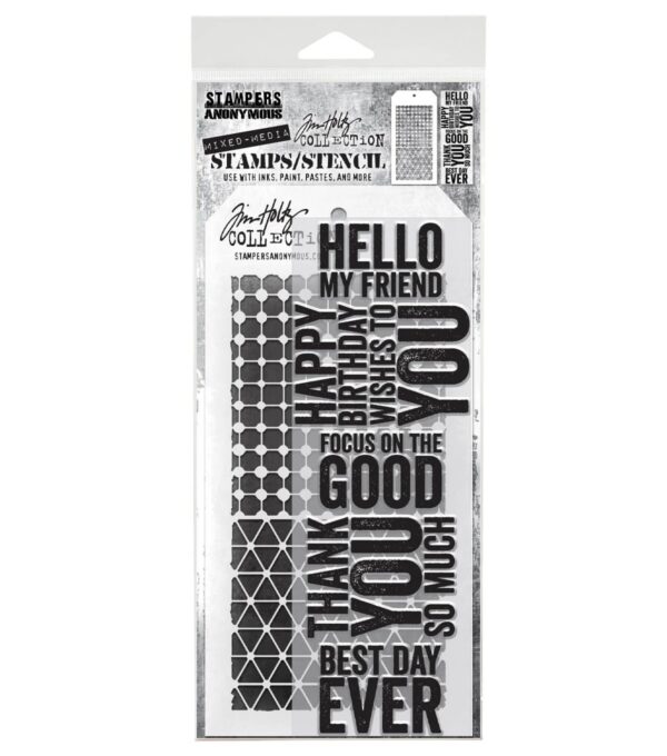 Tim Holtz Mixed Media Stamps and Stencil Set - Mixed Media #40 Bold Sayings
