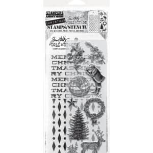 Tim Holtz Mixed Media Stamps and Stencil Set Holiday Things