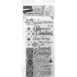 Tim Holtz Mixed Media Stamps and Stencil Set Christmastime
