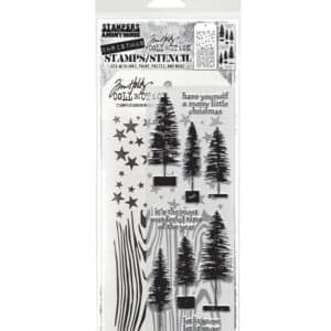 Tim Holtz Mixed Media Stamps and Stencil Set Bottlebrush Trees