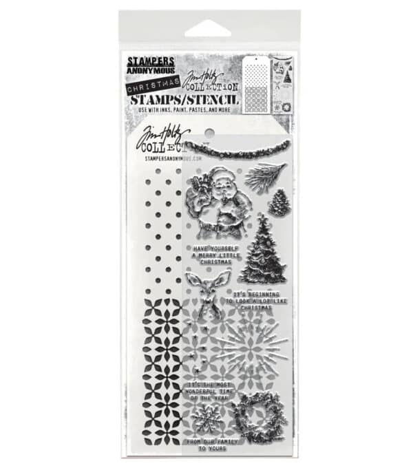 Tim Holtz Mixed Media Stamps and Stencil Set Darling Christmas