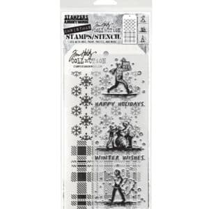 Tim Holtz Mixed Media Stamps and Stencil Set Holiday Sketchbook