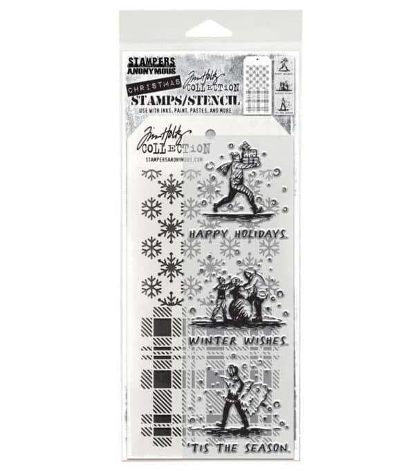 Tim Holtz Mixed Media Stamps and Stencil Set Holiday Sketchbook