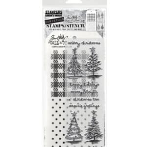 Tim Holtz Mixed Media Stamps and Stencil Set Scribbly Christmas