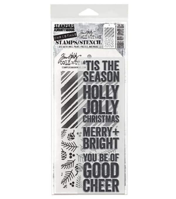 Tim Holtz Mixed Media Stamps and Stencil Set Bold Tidings