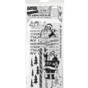 Tim Holtz Mixed Media Stamps and Stencil Set Jolly Holiday