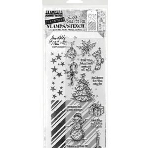 Tim Holtz Mixed Media Stamps and Stencil Set Tattered Christmas
