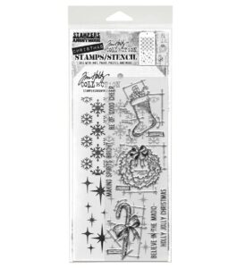 Tim Holtz Mixed Media Stamps and Stencil Set Blueprint Christmas 1