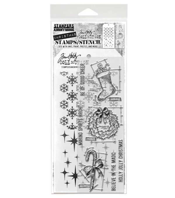Tim Holtz Mixed Media Stamps and Stencil Set Blueprint Christmas 1