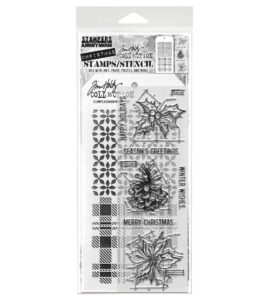 Tim Holtz Mixed Media Stamps and Stencil Set Blueprint Christmas 2