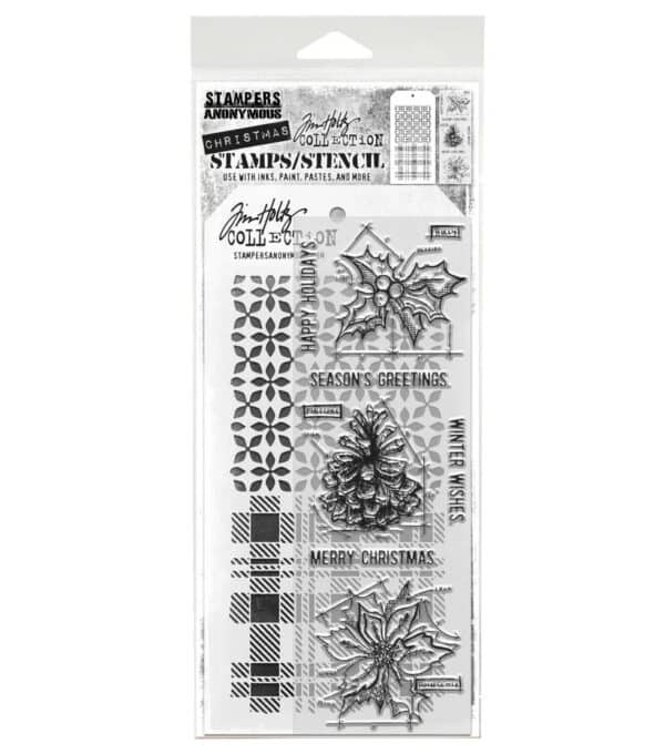 Tim Holtz Mixed Media Stamps and Stencil Set Blueprint Christmas 2