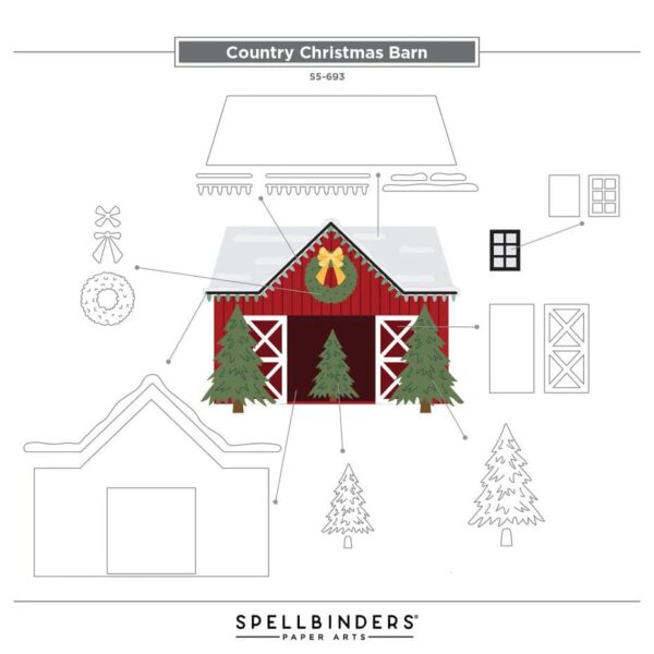 Spellbinders Country Christmas Etched Dies Country Christmas Barn - Bild 3
