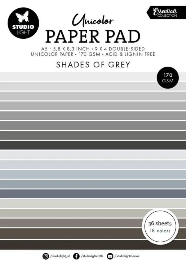 Studio Light Essentials Paper Pad A5 Unicolor Shades Of Grey